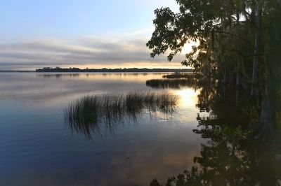 Scenic view of lake against sky during sunset