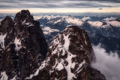 Panoramic view of snowcapped mountains against sky