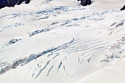 High angle view of snow covered land