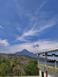 Scenic view of mountains against blue sky