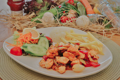 High angle view of meal served in plate