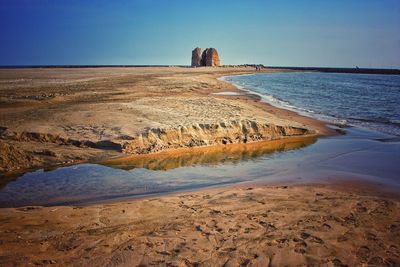 Scenic view of beach against clear sky
