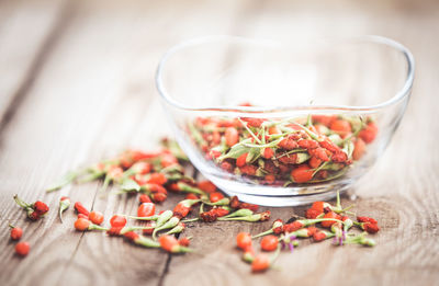 Close-up of chopped fruits on table