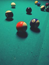 High angle view of balls on table