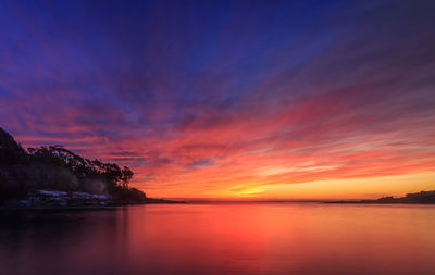 Scenic view of sea against romantic sky at sunset