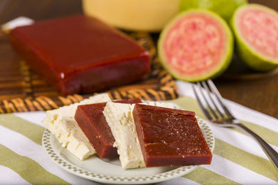 Close-up of dessert in plate on table