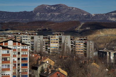 High angle view of buildings in city