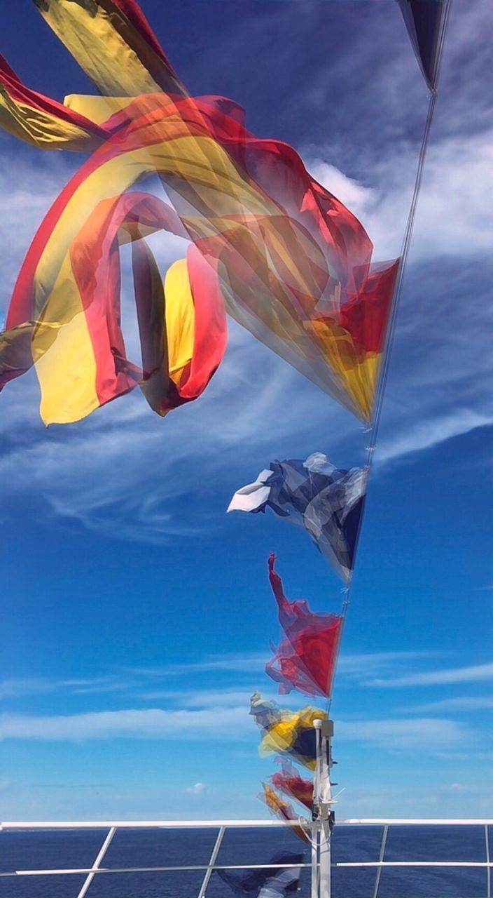 LOW ANGLE VIEW OF FLAGS AGAINST SKY