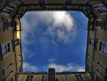 Low angle view of building against cloudy sky