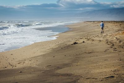 Full length of a man walking on calm beach