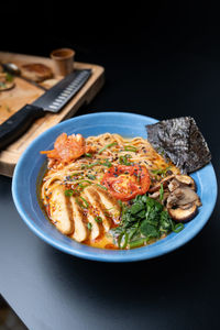 Close-up of food in plate on table