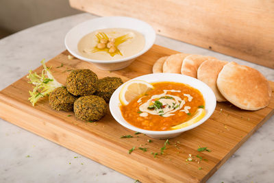 Close-up of breakfast served on table