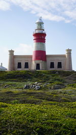 Low angle view of lighthouse against sky