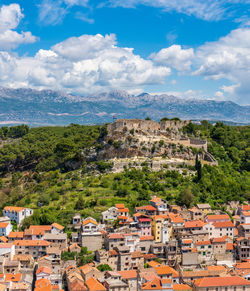 High angle view of townscape against sky