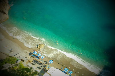 Aerial view of beach in summer with people
