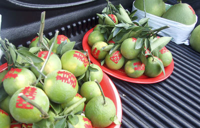 High angle view of fruits in basket