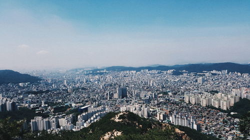 High angle view of cityscape against sky