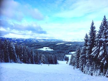 Snow covered landscape against sky