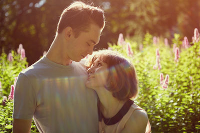 Young couple kissing outdoors