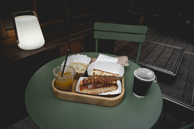 High angle view of food on table