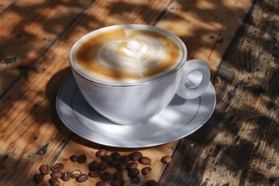 High angle view of coffee on table