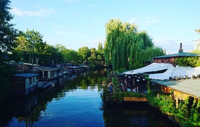 Boats moored in canal