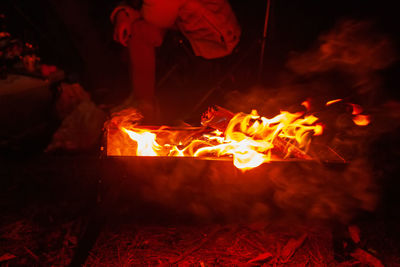 Close-up of fire in the dark