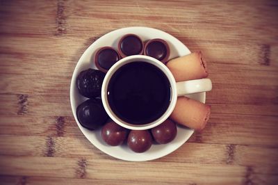 Directly above shot of coffee cup on table