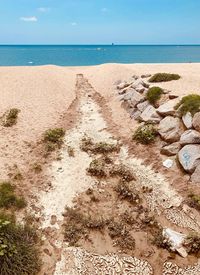 Scenic view of sea shore against sky