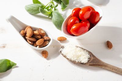 High angle view of food on table