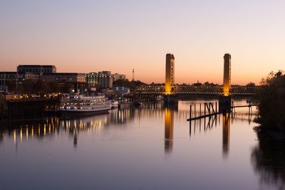 Scenic view of river against sky during sunset