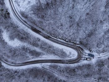 High angle view of snow covered road