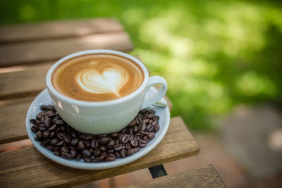 Close-up of cappuccino on table