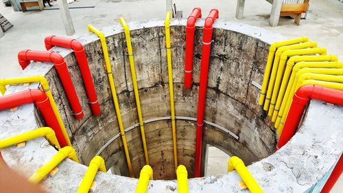 High angle view of yellow pipe