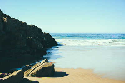 Scenic view of sea against clear sky