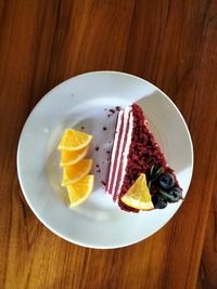 High angle view of food in plate on table