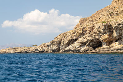 Scenic view of sea and rocks against sky