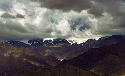 Scenic view of snowcapped mountains against sky