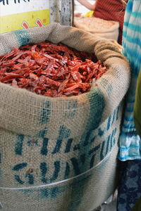 Close-up of red chilies for sale