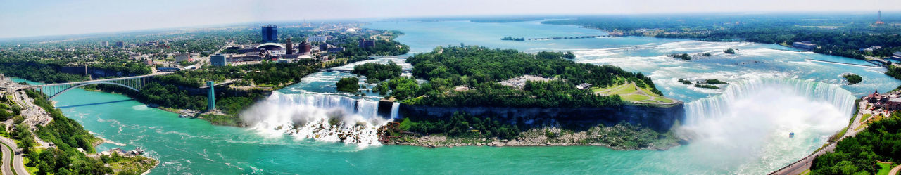 Scenic view of waterfall in city