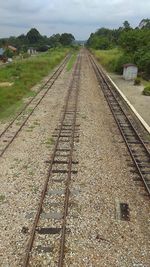 Railroad track amidst field