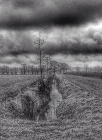 Scenic view of field against cloudy sky