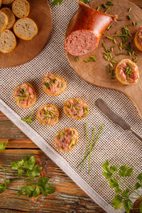 High angle view of food on table