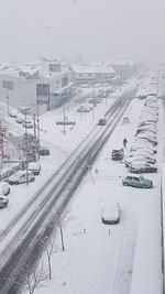 High angle view of snow covered landscape