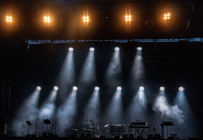 Aerial view of illuminated music concert at night