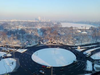 High angle view of traffic circle during winter