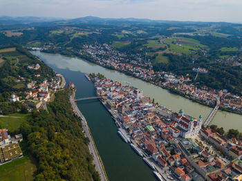 High angle view of buildings in passau