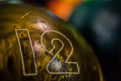 Close-up of number 12 on ball