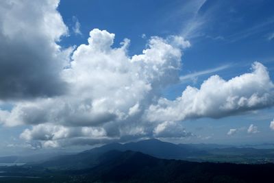 Scenic view of mountains against cloudy sky