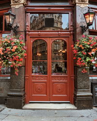 Closed door of building